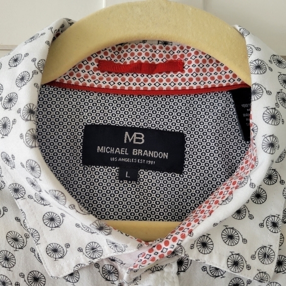 MICHAEL Brandon Unicycle Print Short Sleeve Button-up Rayon Casual Shirt Size L - Picture 3 of 7